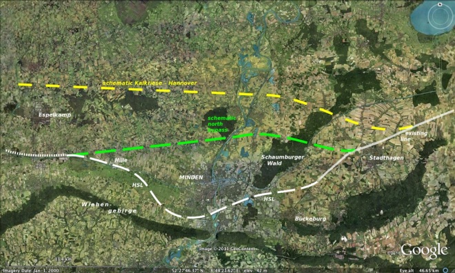 HSL Enschede - Hannover through Minden, alignment options